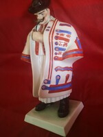 Antik Herendi cifra szűrös pipázó juhász, 100 éves, ritka kék festéssel, nagy méretű