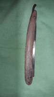 Antik fa fogantyús FODRÁSZ nyeles borotva éles, kinyitva 25 cm , a penge 14 cm a képek szerint