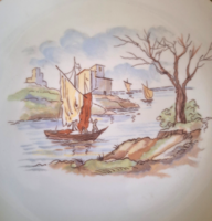 Német porcelán Bavaria dísztányér, tányér, akvarell tájkép minta.(Alka Kunst)