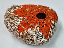 Retro jelzett iparművészeti mázas kerámia ikebana váza hibátlan állapotban 18 cm. hosszú