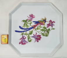 Hatalmas peremén aranyozott Hollóházi paradicsommadaras porcelán tál hibátlan állapot 36 cm átmérőjű