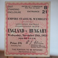 Angol-magyar eredeti belépőjegy 1953 Wembley, Aranycsapat, Puskás, 6:3