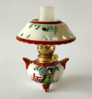ANTIK EREDETI KÉZZEL FESTETT JELZETT KUTANI JAPÁN PORCELÁN KIS OLAJ,PETRÓLEUM LÁMPÁS