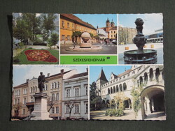 Képeslap,Székesfehérvár,mozaik,Bory vár,Vörösmarty szobor,virág óra,utca látkép,részlet,1983-