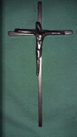 Antik tömör réz keresztény feszület kereszt Art Deco felfogású Corpussal 13 x 7 cm a képek szerint