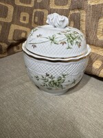 Hollóházi Erika mintás porcelán cukortartó, bonbonier