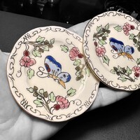 2 db pillangó mintás Zsolnay mini tányér, átm: 8,5 cm,kézzel festett porcelán tányér Zsolnay Hungary