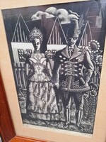 Patay Mihály (1910-1956) Fiatal Pár Fametszet