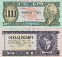FORIN 2 db VF tartásfokú bankjegy_1.000 Ft. (1983), 500 Ft. (1969)