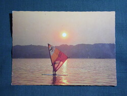 Képeslap,Balaton,szörf,hullámlovas,naplemente látkép,részlet,1986-