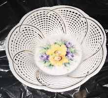 Porcelán kosár , kézzel festett , aranyozással, Klausenburg porcelain Iris