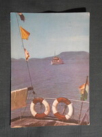 Képeslap,Balaton,sétahajó,Badacsony látkép,részlet,1966-