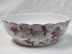 Régi virág és pillangó mintás porcelán pörköltes vagy leveses tál hibátlan állapotban 21cm. átmérőjű