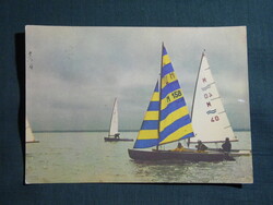 Képeslap,Balaton,vitorlás hajó látkép,részlet,1966-