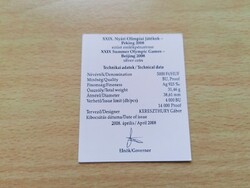 5000 Forint 2008  Peking XXIX. Nyári Olimpiai Játékok       certifikát