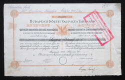 Budapesti Közúti Vaspálya Társaság részvény 100 forint / 200 korona 1913