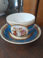 Alt Német,Germany Suhl 1891-1910,Kézi Barokk Festett,Aranyozott Porcelán Csésze Szett.