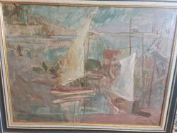 Somogyi István (1930.–1998.) : Vitorláshajók a Balatonon festmény