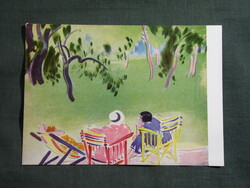 Képeslap,Budapest,Nemzeti múzeum,Vaszary János,Parkban festmény,magántulajdon,1963-