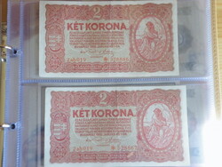 Két korona 1920. január - sorszámkövető, középen hajtott