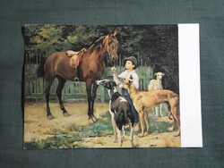 Képeslap,Budapest,Nemzeti múzeum,Vaszary János,Agarászat festmény,1979-