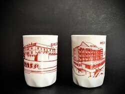 Zsolnay vitrin 2 db ritka Pécs és Siklós porcelán pohár fül nélküli bögre Szuvenír
