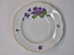 Régi Zsolnay pajzspecsétes ibolya mintás porcelán mély tányér szép állapotban 23,5 cm átmérőjű
