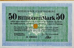 XF- Notgeld Duisburg 50 Billionen Mark 1923.