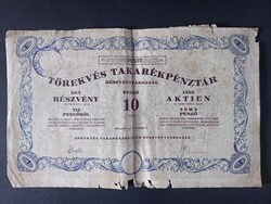 Régi Törekvés Takarékpénztár Részvénytársaság egy részvény 10 pengőről Budapest 1926