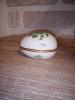Herendi zöld Nanking Bouquet mintás tojás alakú porcelán bonbonier. Hibátlan. Jelzett.