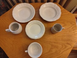 Régi népi porcelán szett paraszti, falusi bögre, tányér