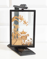 Kézműves kínai parafa tájkép - miniatűr faragás, türelemüveg - darvak pavilon mellett