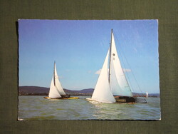 Képeslap,Balaton,vitorlás hajó látkép,részlet,1986-