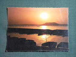 Képeslap,Balaton,móló,kikötő,csónak,naplemente,Badacsony látkép,részlet,1986-
