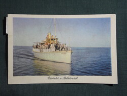 Postcard, Balaton, Szigliget pleasure boat view, detail, 1956-