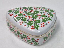 Hollóházi, porcelán, levél mintás ékszertartó vagy bonbonier, hibátlan állapotban 13 cm. hosszú