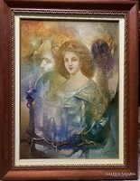 Buday Mihály: Megálmodott jövő c. nagy méretű festménye (70x50cm+keret)