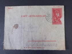 Zárt levelezőlap 20 fillér díjjegyes Dunavecse-Újpest Vörös Károly úrnak  1939