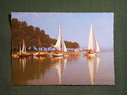 Képeslap,Balaton part,móló,kikötő,vitorlás hajó látkép,részlet,1983-