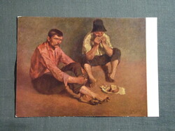 Képeslap,Budapest,Nemzeti múzeum,Fényes Adolf,Ebéd festmény,1963