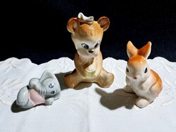 3 db aranyos porcelán állatka: maci lány, nyuszi, elefánt
