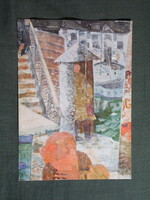Képeslap,Budapest,Nemzeti múzeum,Derkovits Gyula,Híd télen festmény,1963