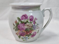 Régi virág mintás porcelán tejfölös csupor vagy hasas bögre hibátlan állapotban 10,5 cm. magas