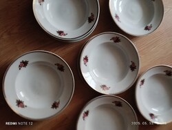 Rózsás hollóházi porcelán tányér 6 lapos 6 mély gyönyörű