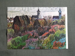 Képeslap,Budapest Nemzeti múzeum,Fenyő A. Endre,Fények a Balatonon festmény,1966