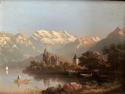 19th century Austrian landscape with boaters.