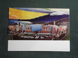 Képeslap,Budapest,Nemzeti múzeum,Csontváry Koszka Tivadar,Taorminai Görög színház festmény,1969