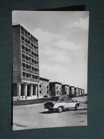 Képeslap,Tiszaszederkény,Újváros,lakótelep,utca,Moszkvics autó látkép,részlet,1963-