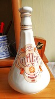 Régi hollóházi porcelán flaska, dugóval (Milky narancsos likőr) Miskolci Likőrgyár