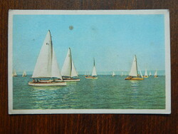 Rajzos balatoni üdvözlő képeslap 1958-as kiadás - 1959. Siófok bélyegzés